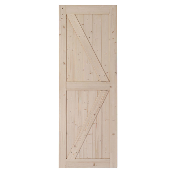 dropship 30 in. x 84 in. Unfinished Sliding Barn Door with 5.5FT Barn Door Hardware Kit & Handle ; K Frame; Solid Spruce Wood; Requires Simple DIY Assembly
