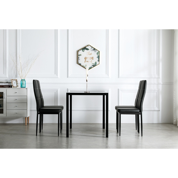 dropship 4pcs Elegant Dining Chairs with 6 Grids Decoration Backrest White Cushion Black