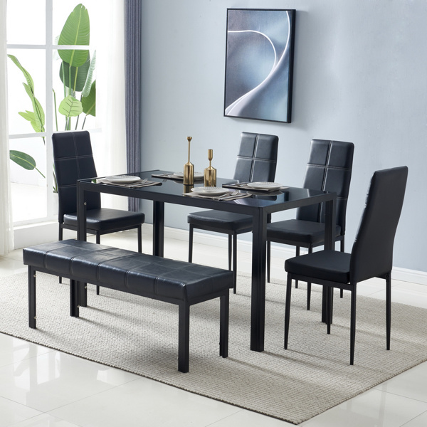 dropship Simple Assembled Tempered Glass & Iron Dinner Table Black(Replacement code: 21491449)