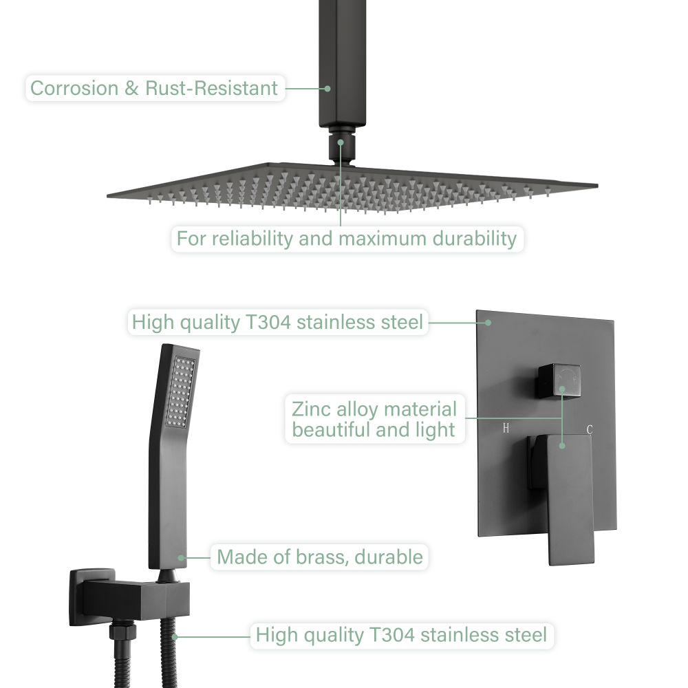 dropship 16" Rainfall Shower Head and Handhled Shower Head,Ceiling Mounted Matte Black Shower System