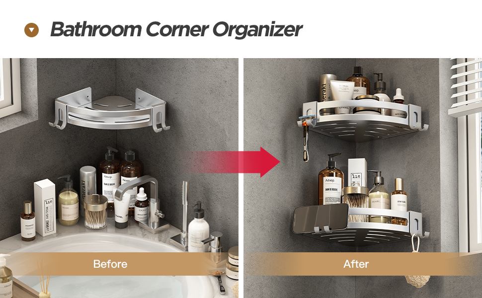 dropship Shower Corner Shelf Caddy 2 Pack shower Organizer Corner No Drill Shower Storage Rust Proof Bathroom Corner Wall Shelf shampoo holder Silver