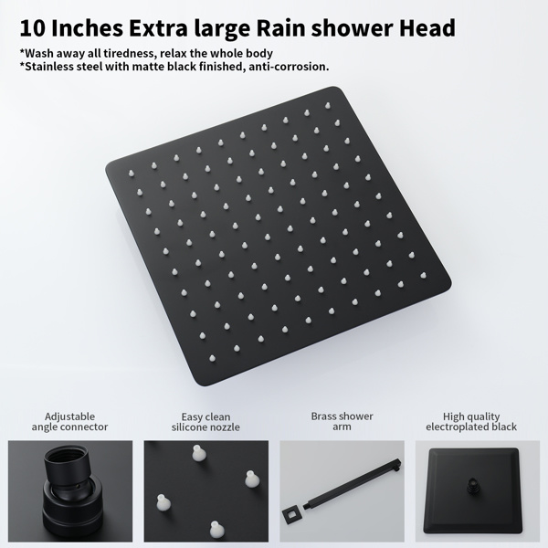 dropship Male NPT Waterfall Tub and Shower Faucet Set, Suntisbo 10-Inch Matte Black Rain Shower System