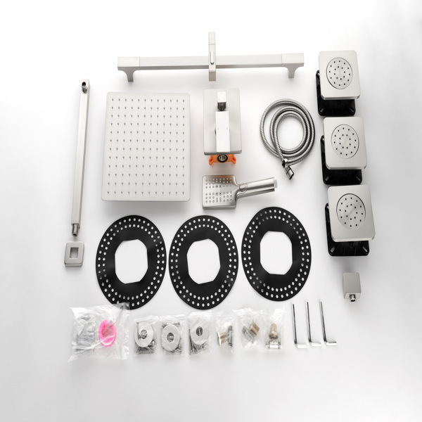 dropship Shower System with Shower Head, Hand Shower, Slide Bar, Bodysprays, Shower Arm, Hose, Valve Trim, and Lever Handles