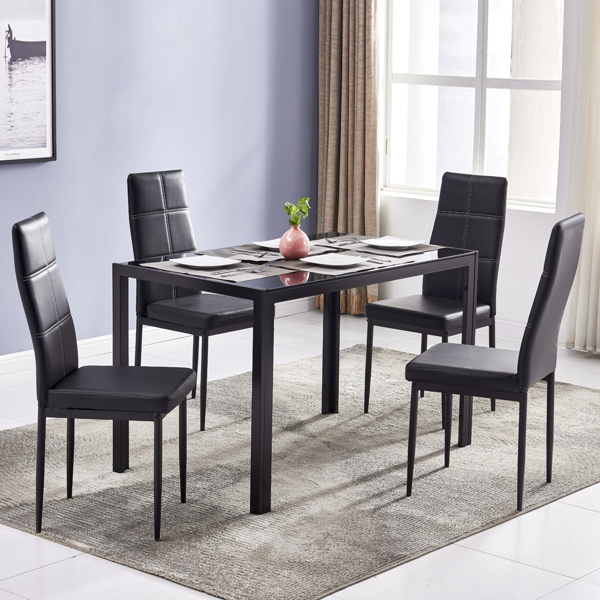 dropship Simple Assembled Tempered Glass & Iron Dinner Table Black
