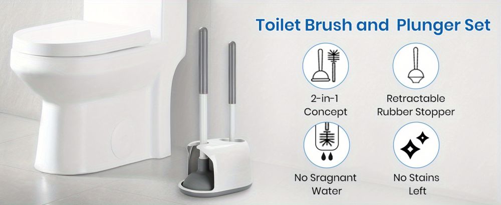 dropship 1set 2-in-1 Toilet Plunger and Brush with Holder - Efficient Bathroom Cleaning Tool with Caddy Stand - Essential Bathroom Accessories