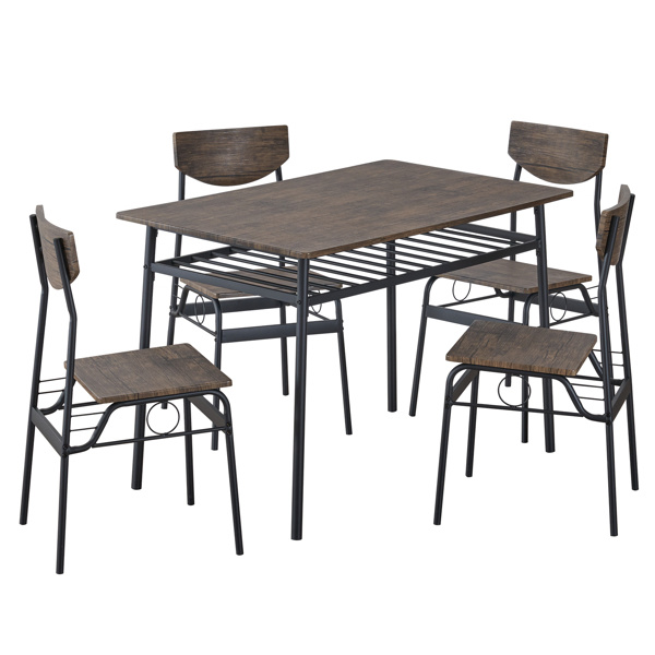dropship Rectangular Disassembly and Assembly P2 Board Iron Compartment 1 Table 4 Chairs Dining Table and Chair Set Brown