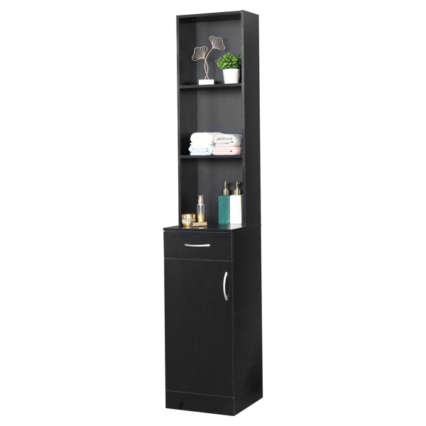 dropship FCH MDF With Triamine One Door One Drawer Three Compartments High Cabinet Bathroom Wall Cabinet Black