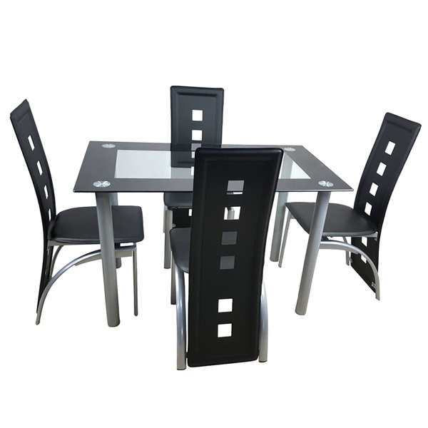 dropship 4pcs long backrest square hollow decoration PU leather dining chair round tube black cushion electroplating chair leg N201(Replace encoding13029118)