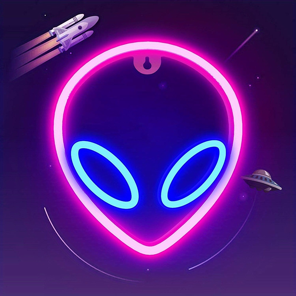 dropship 1pc Alien Shape LED Neon Sign, USB & Battery Powered Novelty Neon Mini Night Light, Novelty Wall Lamp With 1pc Hook For Bedroom Kids Room Party Home Wall Decor