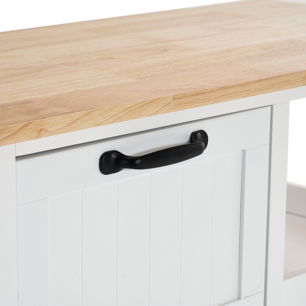 dropship 76*37*84cm Three Drawers Three Layers Black Handle Rubber Wood Log Color Table White Spray Paint Dining Car
