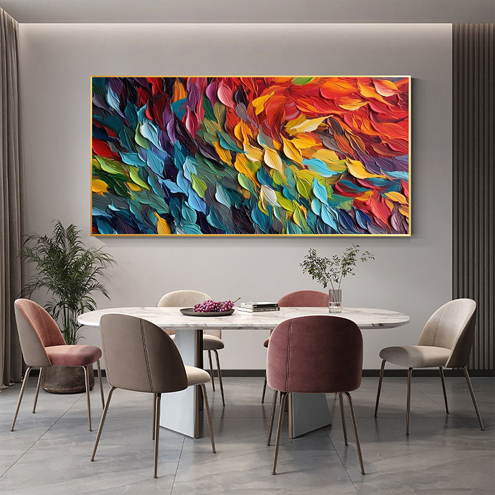 dropship Handmade Oil Painting Original Colorful Feathers Oil Painting On Canvas Large Wall Art Abstract Colorful Painting Custom Painting Living room Home Wall Decorative Painting
