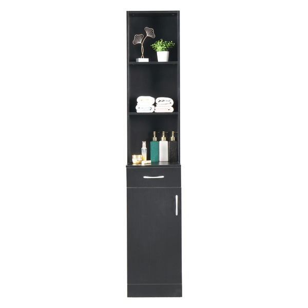 dropship FCH MDF With Triamine One Door One Drawer Three Compartments High Cabinet Bathroom Wall Cabinet Black