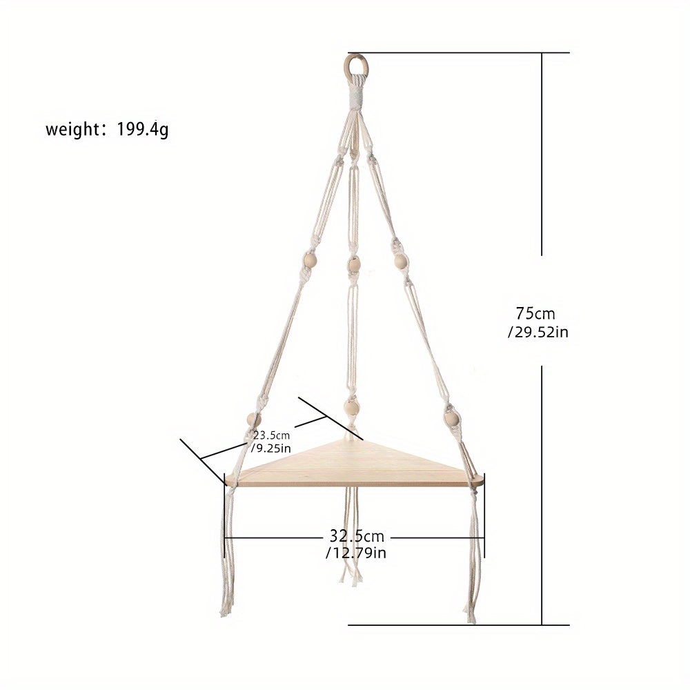 dropship 1pc Handwoven Wooden Triangle Storage Rack for Flower Pots, Pendants, and Room Decor - Stylish and Functional Home Decor