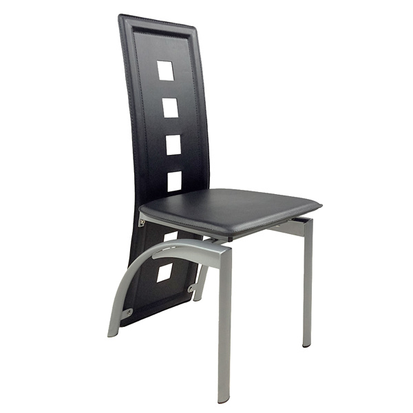 dropship 4pcs long backrest square hollow decoration PU leather dining chair round tube black cushion electroplating chair leg N201(Replace encoding13029118)