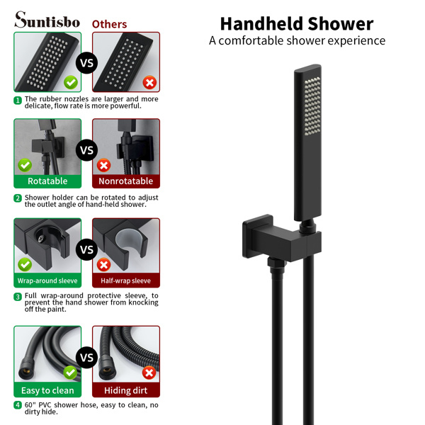 dropship Male NPT Waterfall Tub and Shower Faucet Set, Suntisbo 10-Inch Matte Black Rain Shower System