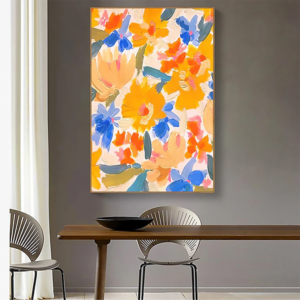 dropship Handmade Oil Painting Canvas Wall Art Decor Original Orange Flower Painting Abstract Floral Painting Living Room Hallway Bedroom Luxurious Decorative Painting