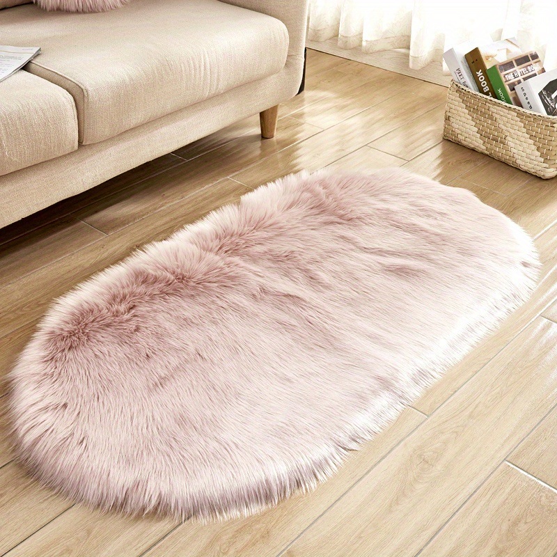 dropship 1pc, Oval Plush Rug, Bedside Foot Cushion, Sofa Foot Cushion, Carpet Floor Mat, 23.62*47.24inch, Floor Decor
