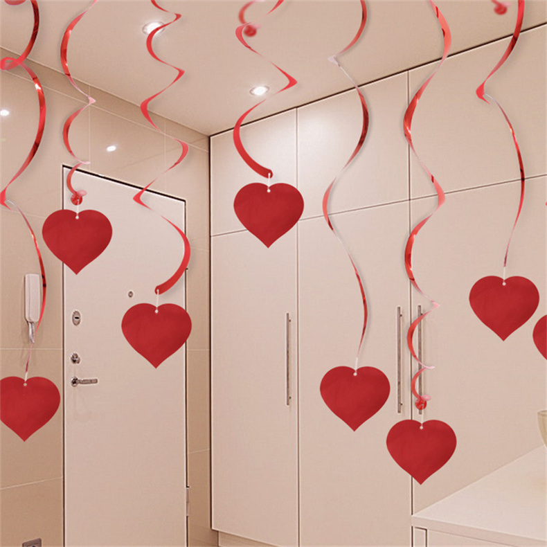 dropship 6pcs Heart Valentines Day Wedding Ceiling Hanging Decoration San Valentin Mariage Hanging Spiral Decor Diy Party Supplies