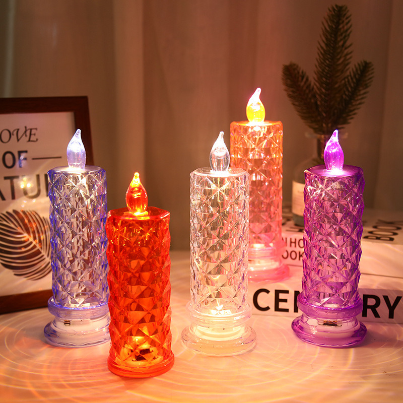 dropship 1pc Battery-Powered LED Candle Lamp with Rose Pattern Refraction Halo Projection for Birthday, Wedding, and Party Decor - Glowing Candle Lights in More Colors