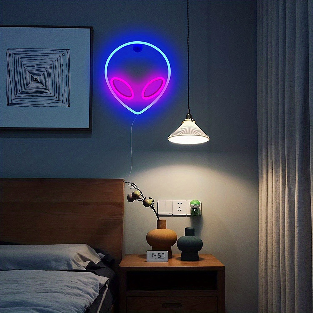 dropship 1pc Alien Shape LED Neon Sign, USB & Battery Powered Novelty Neon Mini Night Light, Novelty Wall Lamp With 1pc Hook For Bedroom Kids Room Party Home Wall Decor