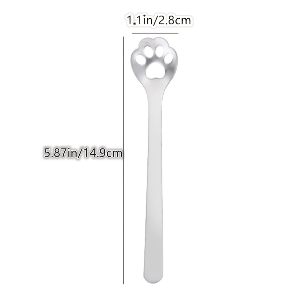 dropship 1/5pcs, Stainless Steel Hollow Out Kawaii Cat Claw Spoon, Mixing Spoon, Cake Dessert Spoon, Cookie Mold