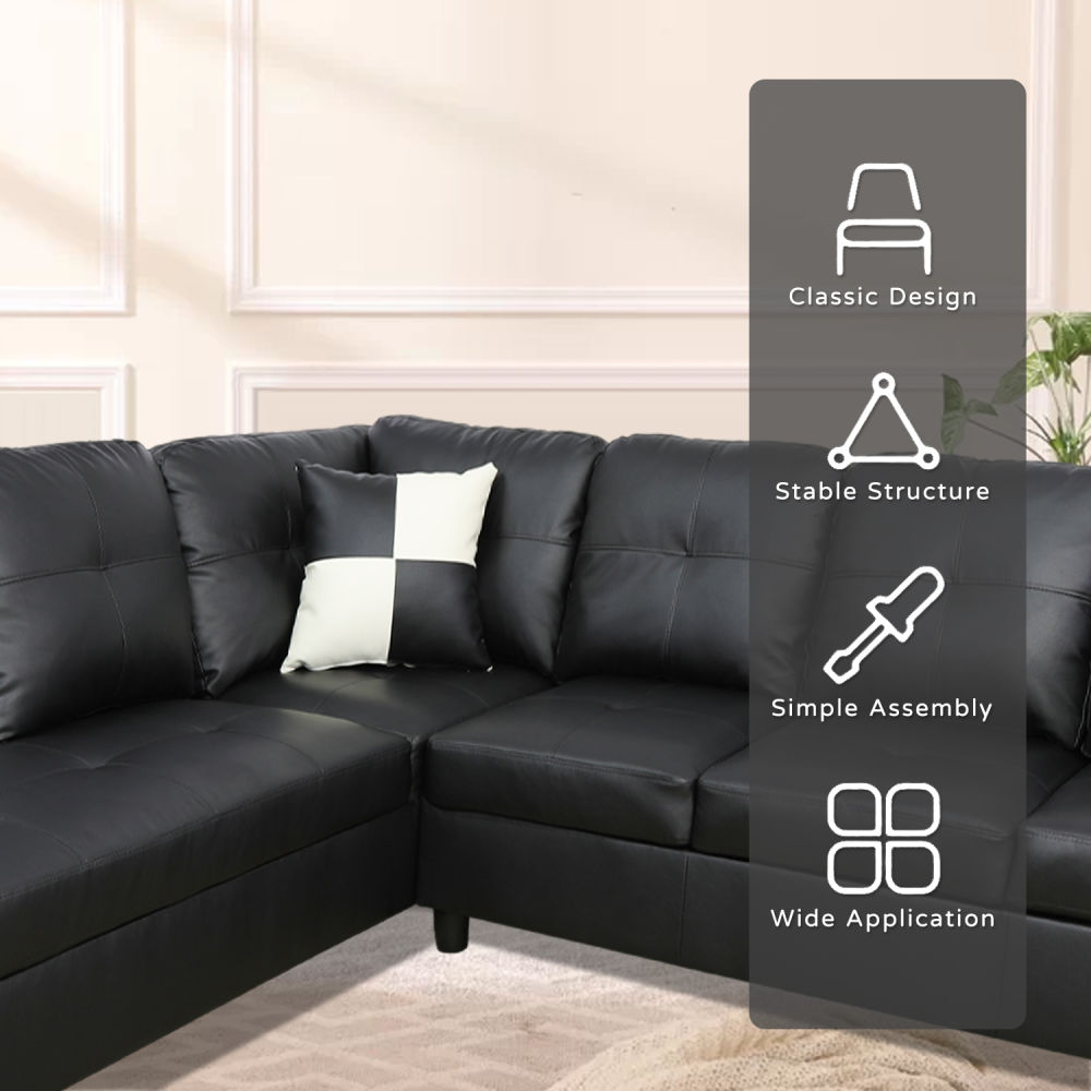1682329256922728.jpg dropship Black Faux Leather 3-Piece Couch Living Room Sofa Set A