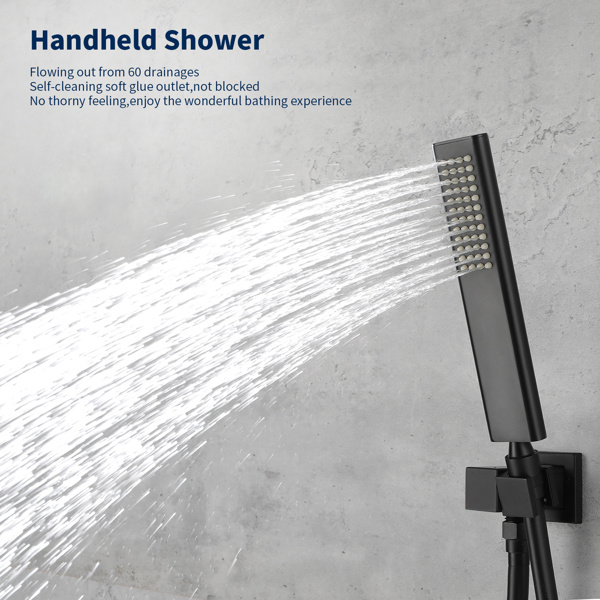 dropship Male NPT Waterfall Shower head with Handheld, Matte Black Bathtub Shower Faucet with High Flow Wall Mount Tub Faucet, Single Handle Bathroom Tub Mixer Tap Hand Shower System with Curved Spout Commerci