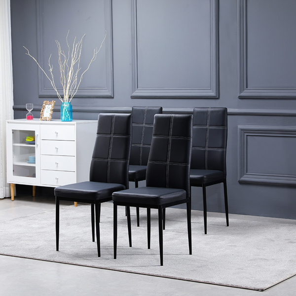 dropship 4pcs Elegant Dining Chairs with 6 Grids Decoration Backrest White Cushion Black