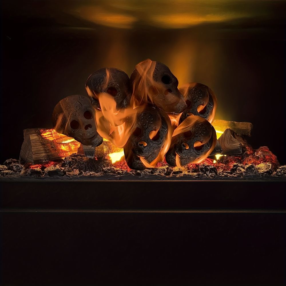 dropship 1/4/8/12pcs, Halloween Fire Pit Skull Ceramic Props,Reusable Fireproof Skull Fire Pit, Halloween Decor For Fire Pit ,Fireplace, Gas, Halloween Horror Skull Decorations, Halloween Supplies