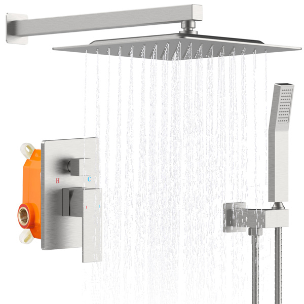 dropship Shower System Shower Faucet Combo Set Wall Mounted with 12" Rainfall Shower Head and handheld shower faucet, Brushed Nickel Finish with