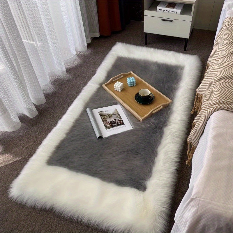 dropship 1pc, Soft and Fluffy Sheepskin Rug for Bedroom and Living Room - Non-Slip and Machine Washable Carpet for Dormitory and Room Decor