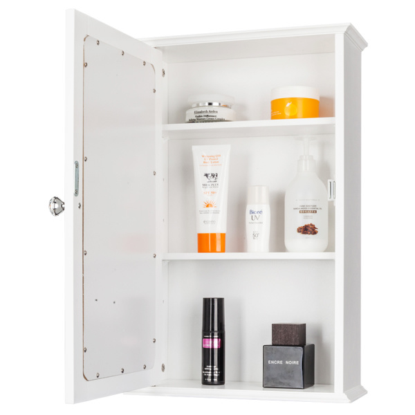 dropship Single Door Mirror Indoor Bathroom Wall Mounted Cabinet Shelf White