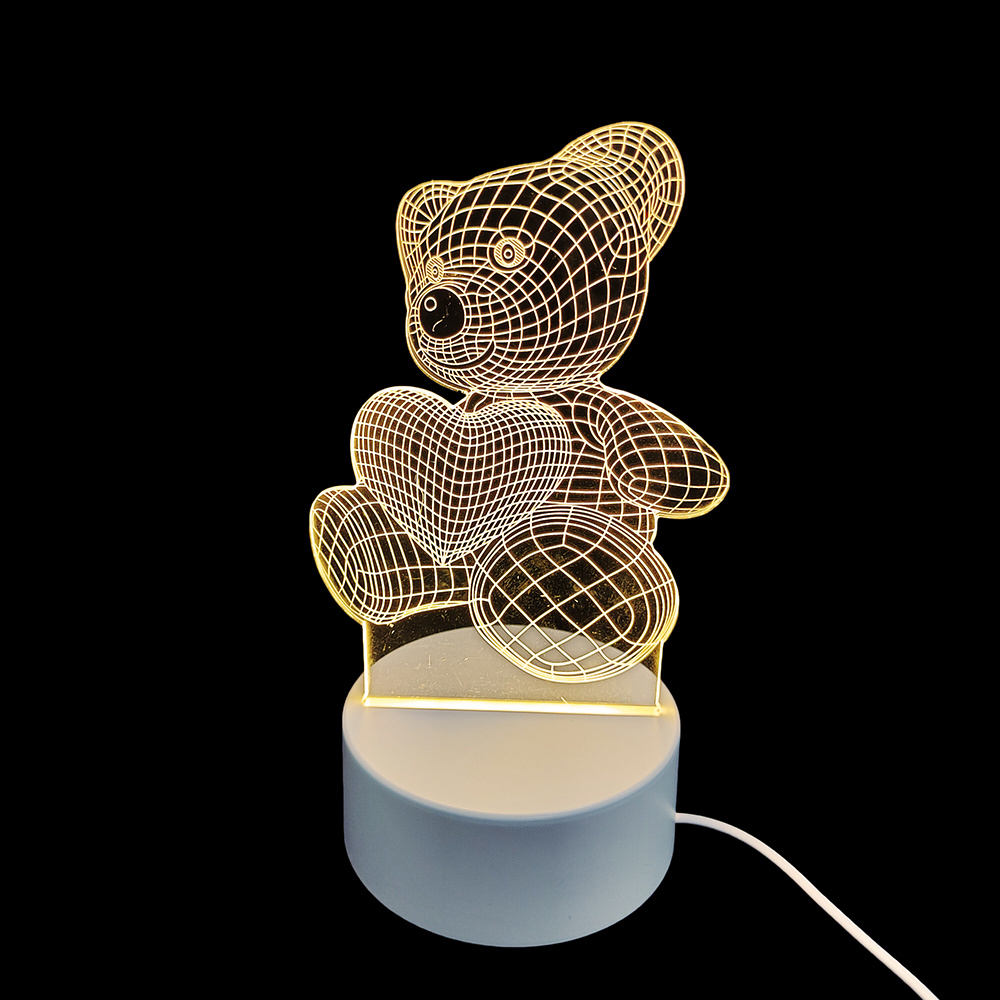 dropship 3D Cartoon Night Light Led Night Lamp Table Bedside Lamp Romantic Heart Shape Bear Light Valentines Day Party Decoration