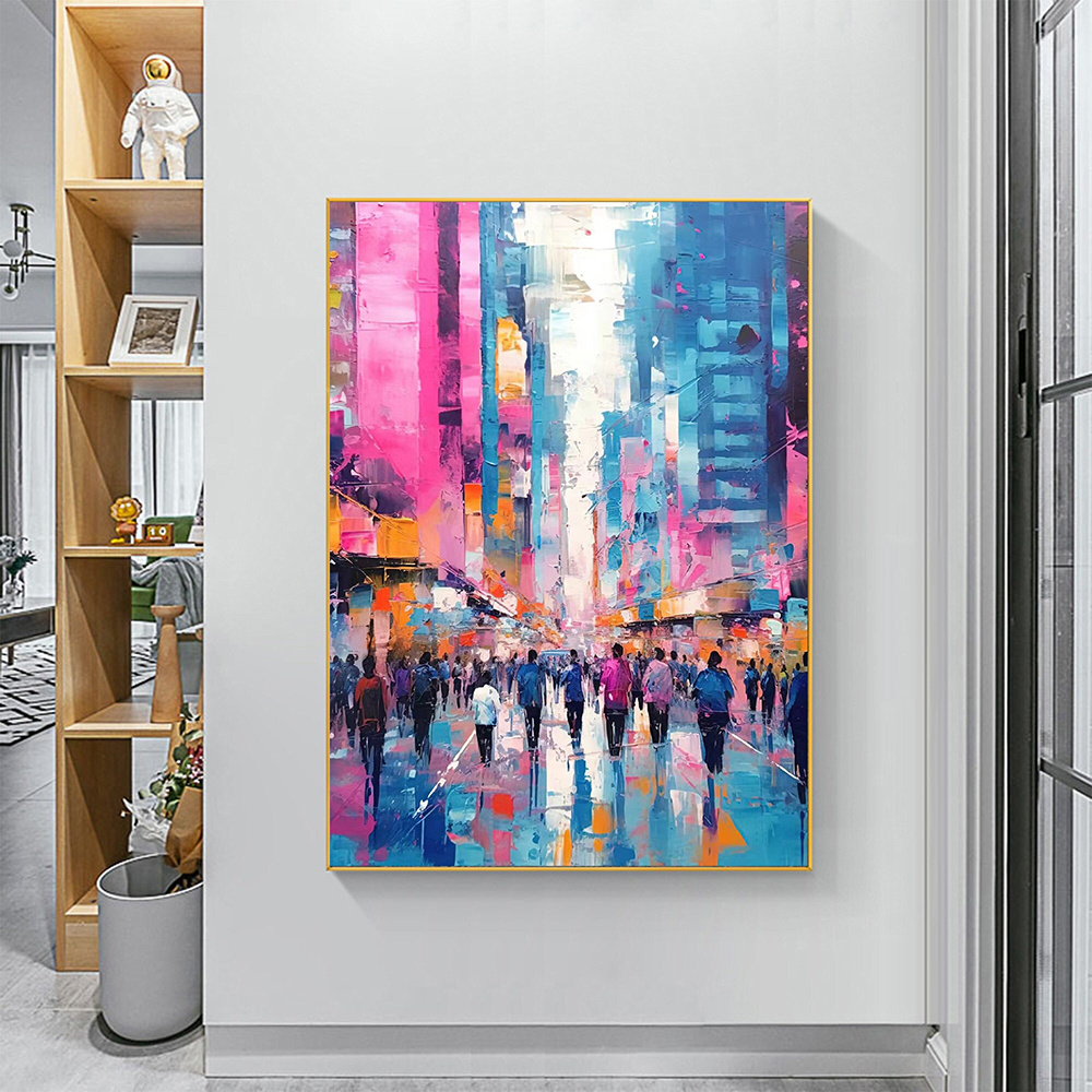 dropship Hand Painted Oil Painting Abstract Cityscape Oil Painting on Canvas Original Urban Scenery Painting Modern Building Art Living room Wall Decor Custom Wall Art