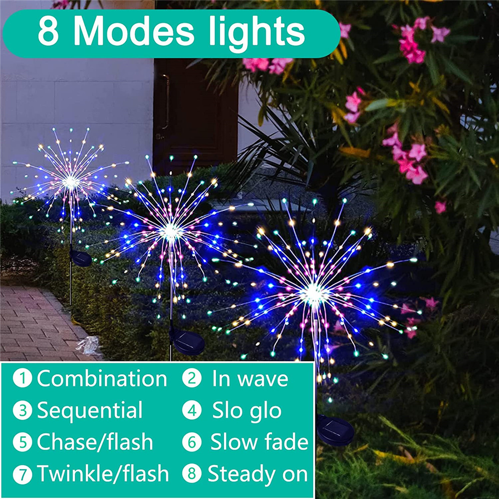 dropship 1 Pack Solar Firework Light Outdoor, IP65 Waterproof Solar Garden Flower Lights With 8 Lighting Modes, Decorative Fairy Lights With Stake, Halloween Decorations