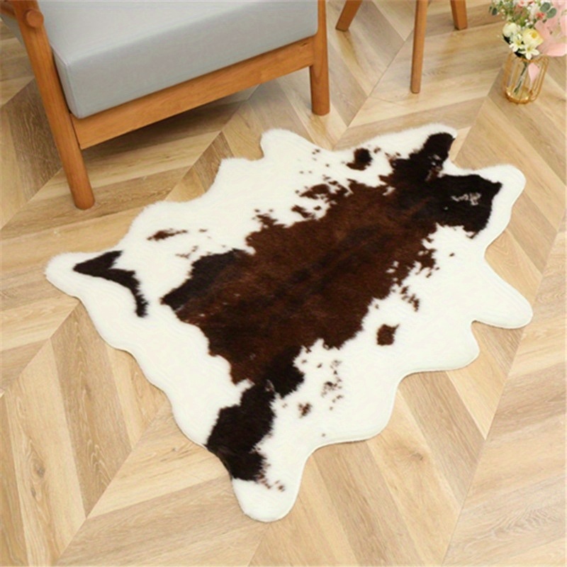 dropship 1pc Durable Faux Cowhide Rug - Washable, Low-Pile, Perfect for Bedroom and Living Room Decor - Western Style Animal Print Carpet for Home and Room Decor