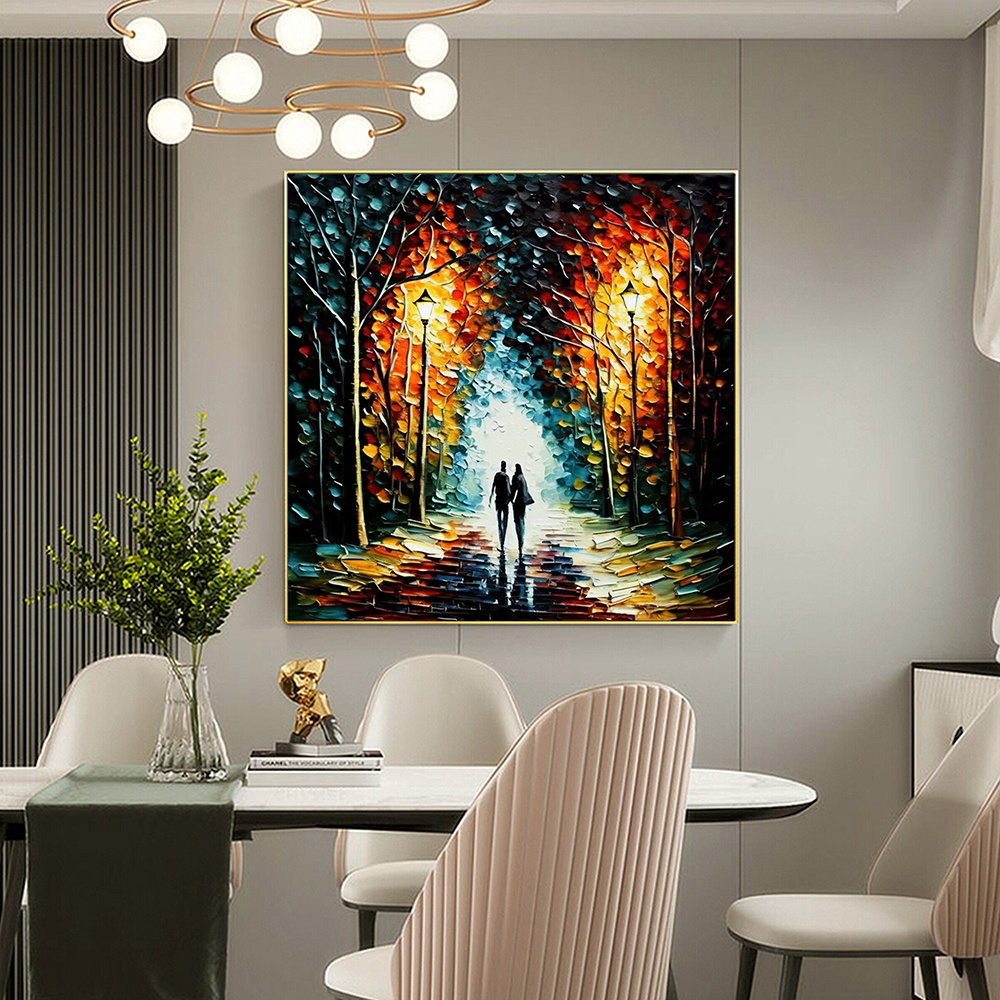 dropship Hand Painted Oil Painting Original Romantic Cityscape Oil Painting On Canvas Large Wall Art Abstract Colorful Forest Painting Custom Tree Painting Bedroom Home Decor