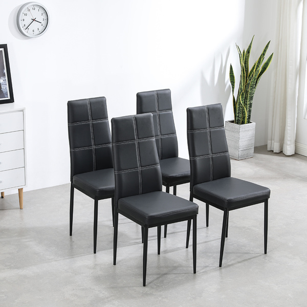 dropship 4pcs Elegant Dining Chairs with 6 Grids Decoration Backrest White Cushion Black