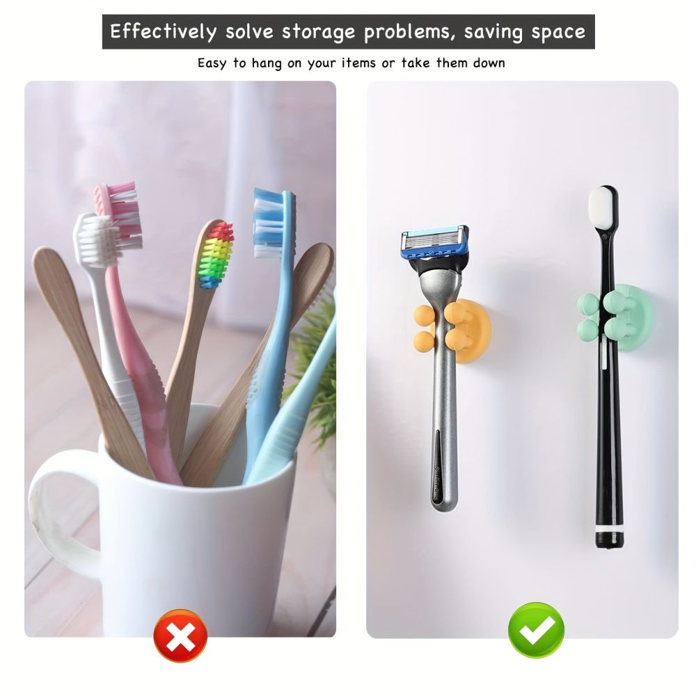dropship 6pcs Adhesive Silicone Toothbrush Holder - Single Hook for Bathroom, Living Room, and Office - Convenient Utility Plug Holder