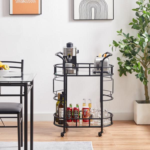 dropship Black, Iron Frame(Baking Paint), Mobile glass dining cart easy to clean