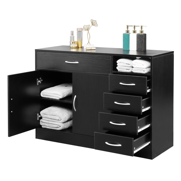 dropship FCH MDF With Triamine Double Doors And Five Drawers Bathroom Cabinet Black