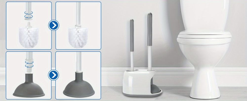 dropship 1set 2-in-1 Toilet Plunger and Brush with Holder - Efficient Bathroom Cleaning Tool with Caddy Stand - Essential Bathroom Accessories