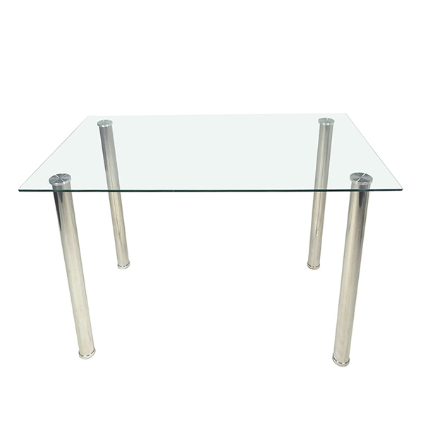 dropship 4-seat simple rectangular cylindrical leg table tempered glass stainless steel clear glass 110 * 70 * 75cm N201(Replace encoding13029115)
