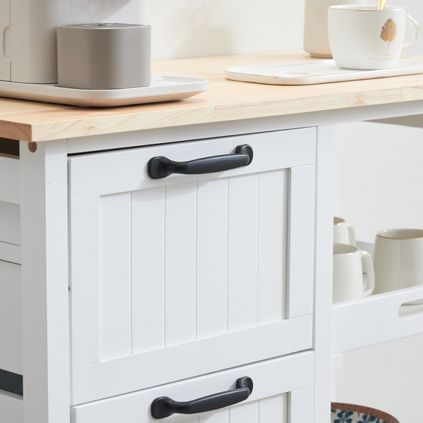 dropship 76*37*84cm Three Drawers Three Layers Black Handle Rubber Wood Log Color Table White Spray Paint Dining Car
