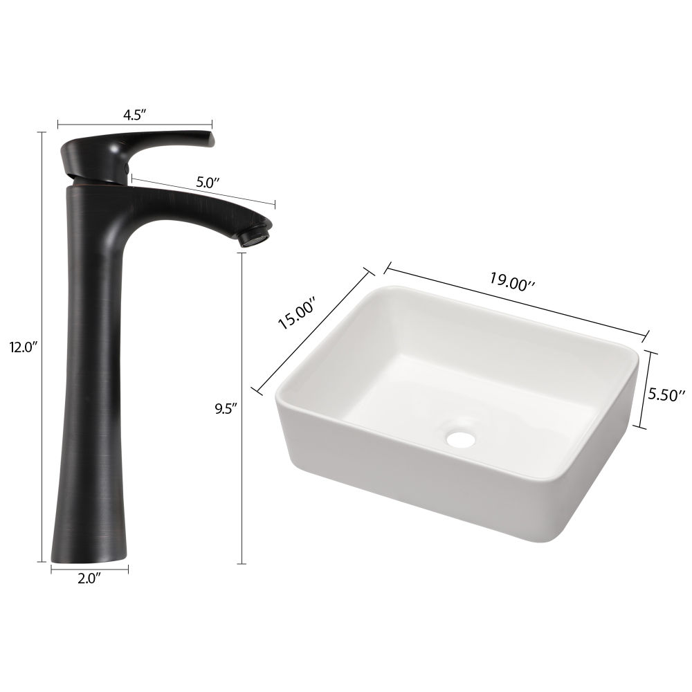 dropship 19" Rectanglar White Ceramic Vessel Bathroom Sink with Bathroom Faucet