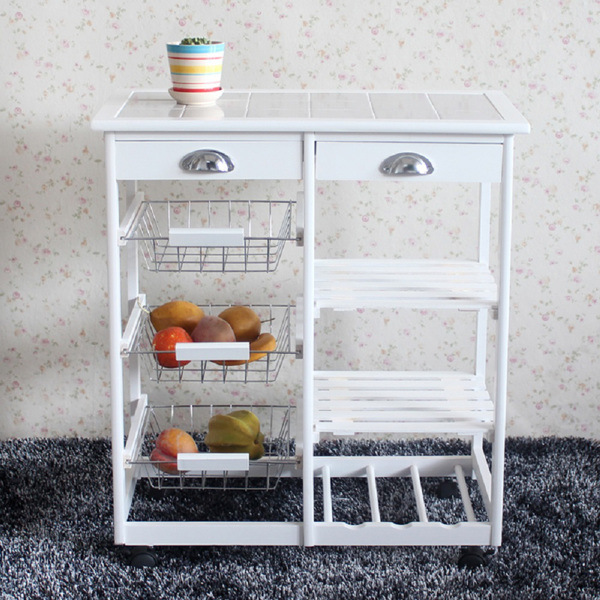 dropship Kitchen & Dining Room Cart 2-Drawer 3-Basket 3-Shelf Storage Rack with Rolling Wheels White(Replacement code: 85659263)