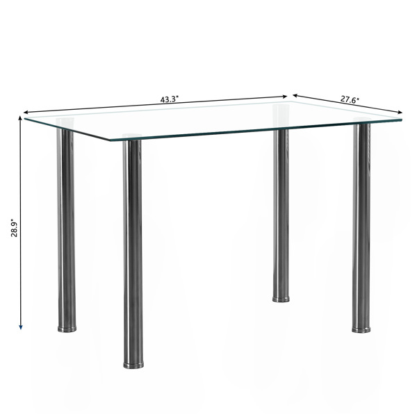 dropship 4-seat simple rectangular cylindrical leg table tempered glass stainless steel clear glass 110 * 70 * 75cm N201(Replace encoding13029115)