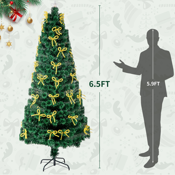 dropship 6.5ft Pre-Lit Fiber Optical Christmas Tree with Bow Shape Color Changing Led Lights&260 Branch Tips