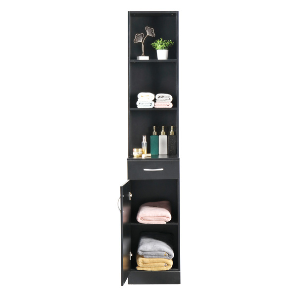 dropship FCH MDF With Triamine One Door One Drawer Three Compartments High Cabinet Bathroom Wall Cabinet Black