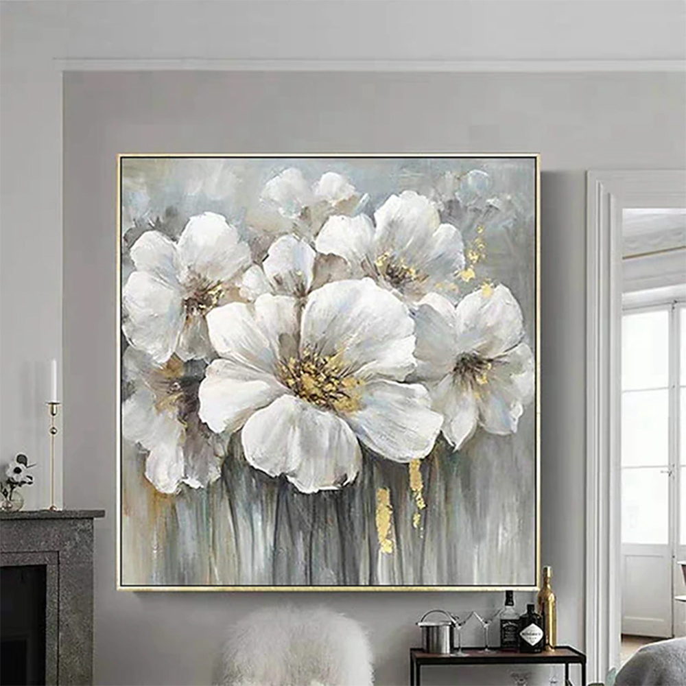 dropship Hand Painted Oil Paintings Hand Painted Square Floral / Botanical Pop Art Living Room Hallway Bedroom Luxurious Decorative Painting